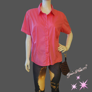 Womens Chadwick's Pretty In Pink Short Sleeve Button Up Blouse 16